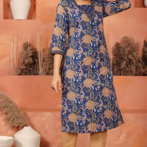 Dark Blue Floral Printed Kurta