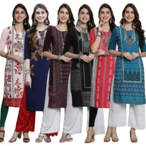 Women's Digital Print Straight Kurta(Pack of 6)