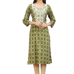 Mehandi Green Jaipuri Cotton Straight Printed Kurta