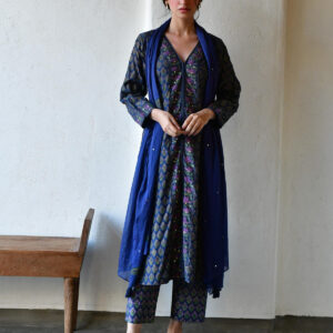 Dark Blue Floral Printed Kurta