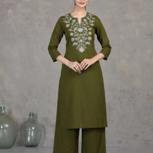 Green Rayon Straight Embroidered Kurta
