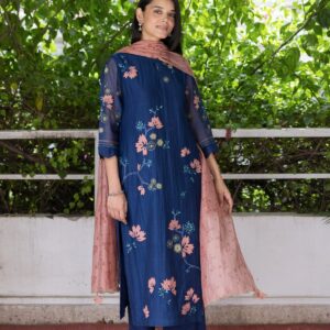 Dark Blue Floral Printed Kurta