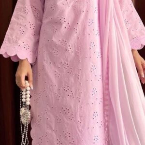 Light Pink Floral Printed V Neck Kurta