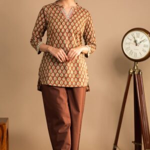 Dark Red Hand Block Printed Long Dress