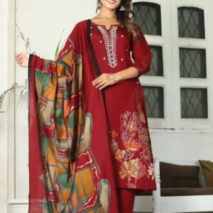 Heavy maslin fabric with handwork three-pc digital printing dupatta set