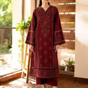 Red Floral Printed V Neck Kurta