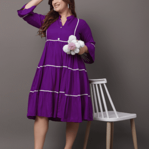 Dark Purple Hand Block Printed Long Dress