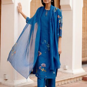 Dark Blue Floral Printed Kurta