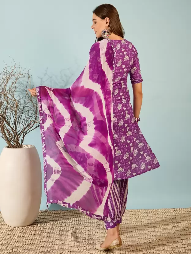 Women's Cotton Printed Kurta Pant and Dupatta Set - Image 7