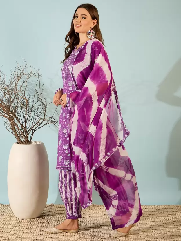 Women's Cotton Printed Kurta Pant and Dupatta Set - Image 6