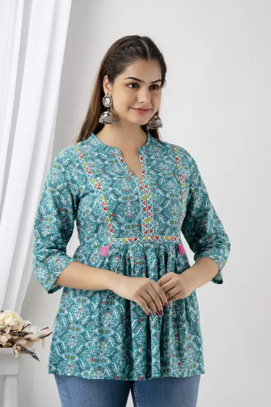 Women’s Cotton Printed Handwork Top - Image 2