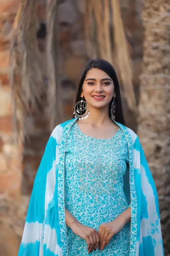 Women's Cotton Printed Embroidery Kurta Pant and Dupatta Set - Image 2