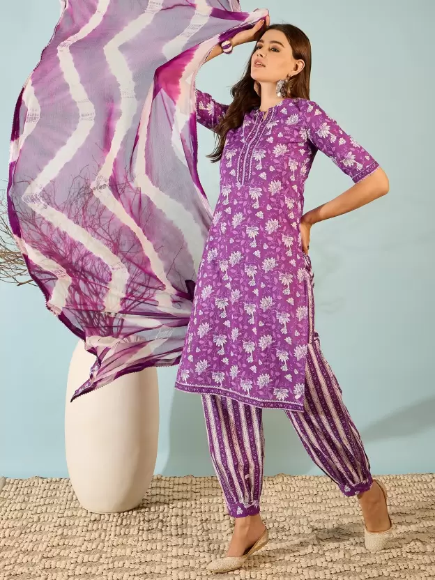 Women's Cotton Printed Kurta Pant and Dupatta Set - Image 3