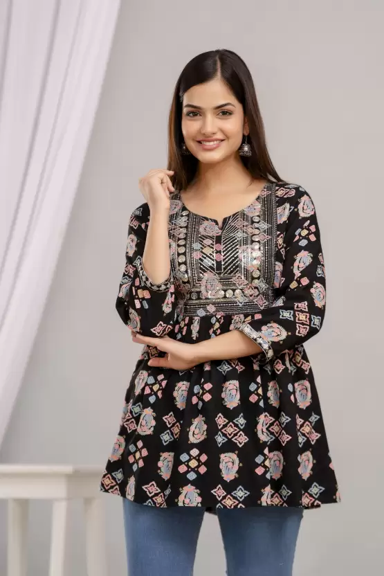 Women’s Rayon Printed Embroidered Top