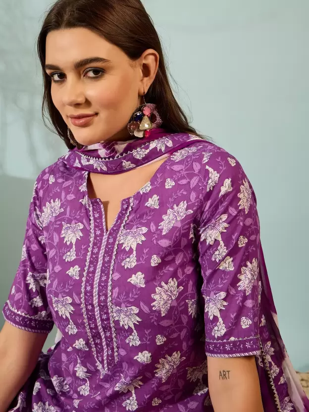 Women's Cotton Printed Kurta Pant and Dupatta Set - Image 2