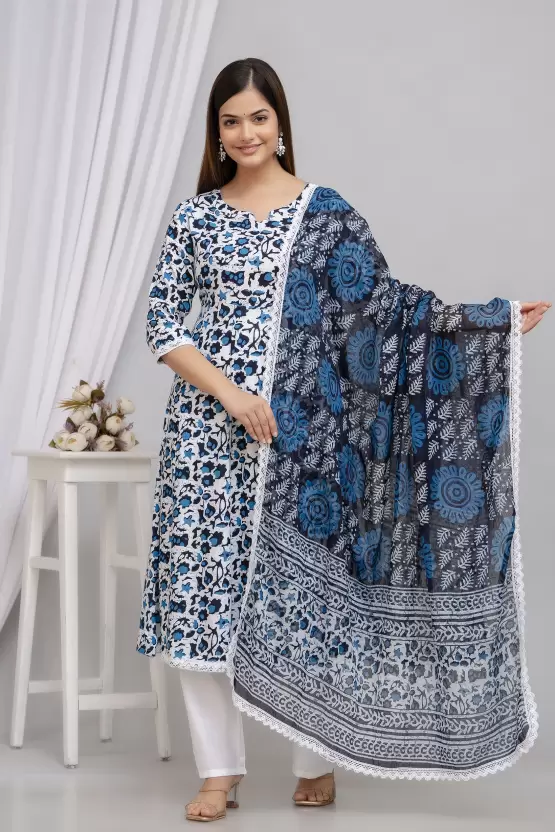 Women’s Rayon Printed Anarkali Kurta Pant and Dupatta Set - Image 3