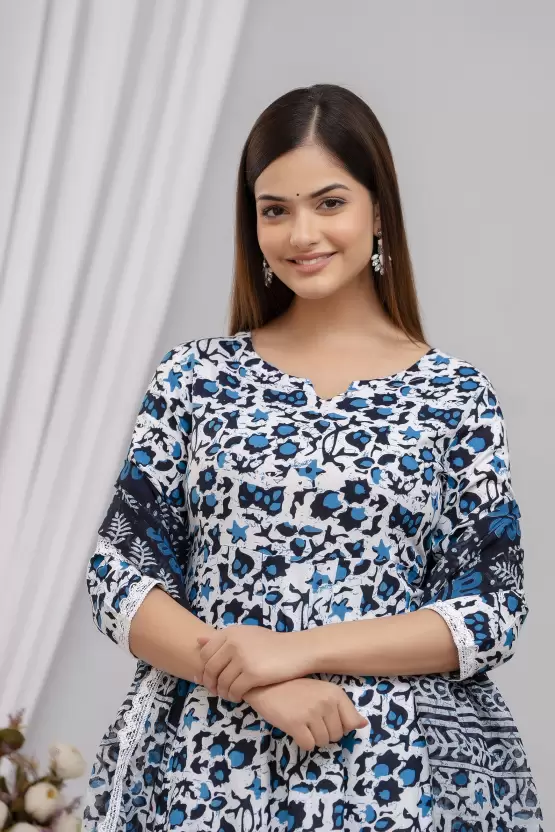 Women’s Rayon Printed Anarkali Kurta Pant and Dupatta Set - Image 2