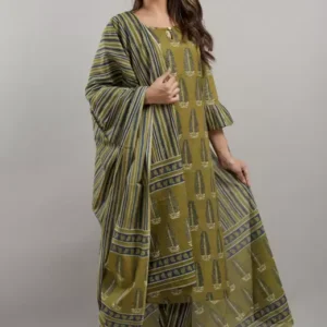 Women’s Cotton Printed Kurta Pant and Dupatta Set