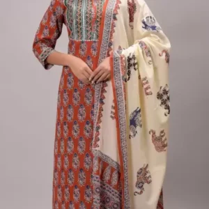 Women’s Cotton Printed Kurta Pant and Dupatta Set