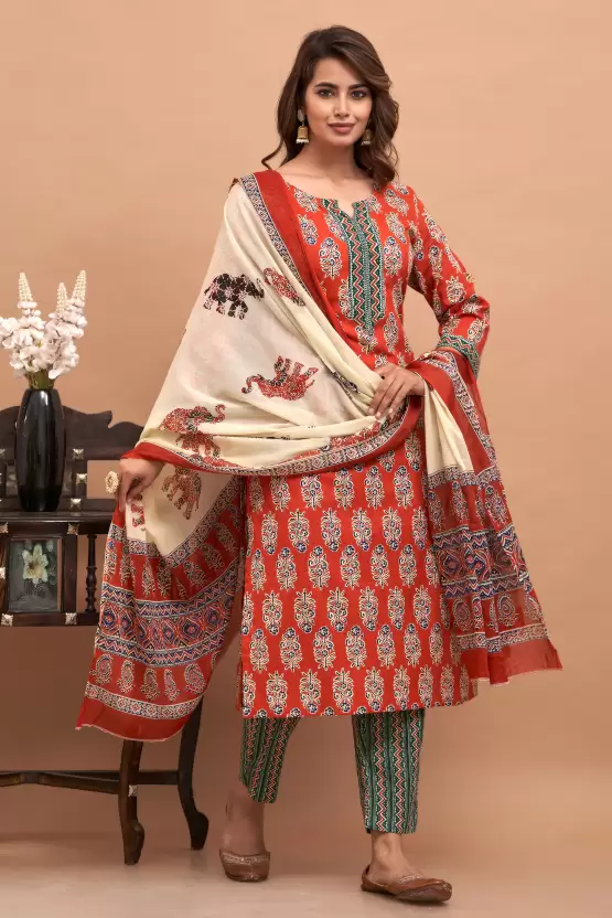 Women’s Cotton Printed Kurta Pant and Dupatta Set - Image 3