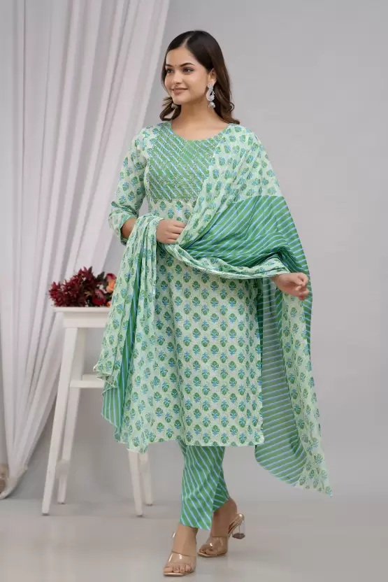 Women's Cotton Printed Kurta Pant and Dupatta Set Fabric: Pure Cotton