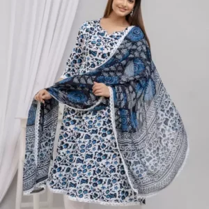 Women’s Rayon Printed Anarkali Kurta Pant and Dupatta Set