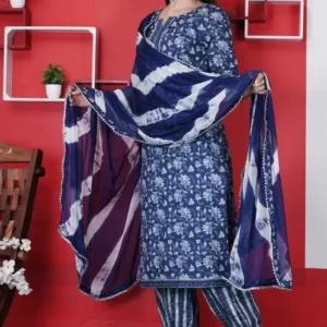 Women’s Cotton Printed Kurta Pant and Dupatta Set