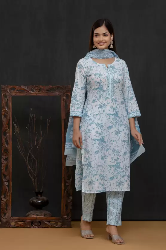 Women’s Cotton Printed Kurta Pant and Dupatta Set - Image 3