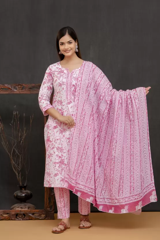 Women’s Cotton Printed Kurta Pant and Dupatta Set - Image 2