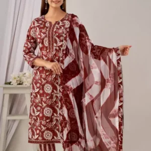 Women’s Cotton Printed Kurta Pant and Dupatta Set