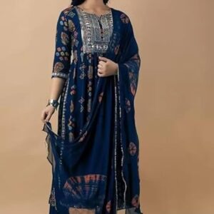 Women’s Rayon Nayra Cut Embroidery Kurta Pant and Dupatta