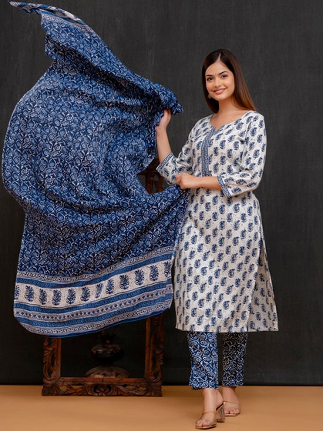 Women’s Cotton Printed Kurta Pant and Dupatta Set - Image 3