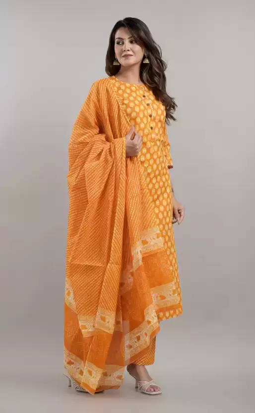 Women’s Cotton Printed Kurta Pant and Dupatta Set