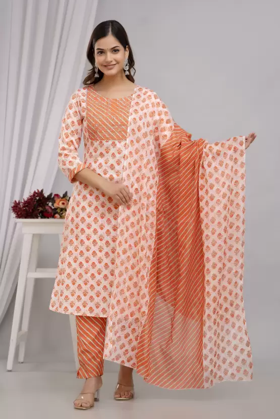 Women's Cotton Printed Kurta Pant and Dupatta Set Fabric: Pure Cotton - Image 3