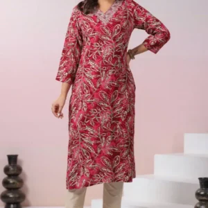 Dark Purple Straight Cotton Kurta with Printed Side Panels