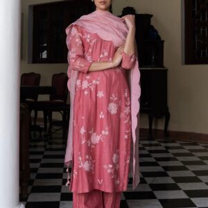 Dark Pink Floral Printed Kurta
